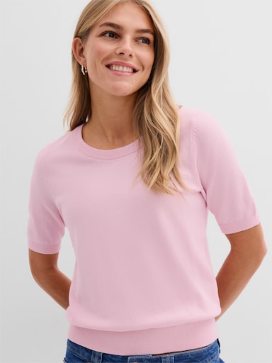 Kurzarmpullover in Feinstrick-Qualität - hellrosé