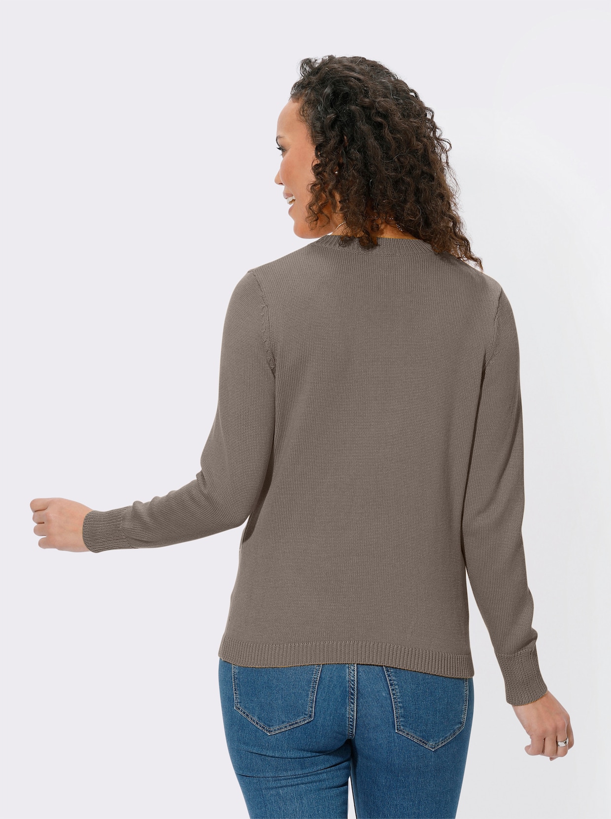 Pullover met ronde hals - taupe gemêleerd