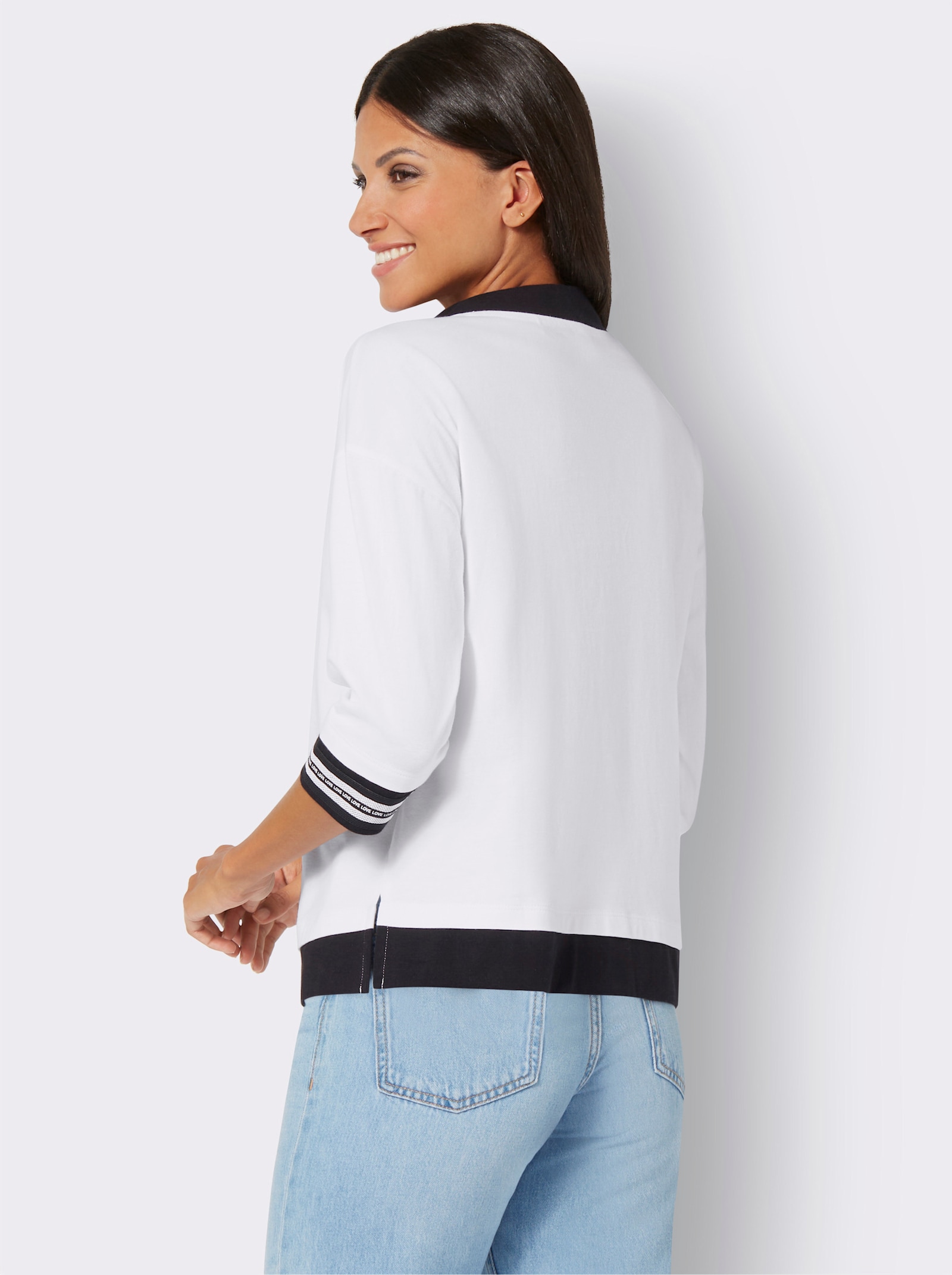 3/4-Arm-Shirt mit Kontrast-Abschlüssen - ecru-schwarz