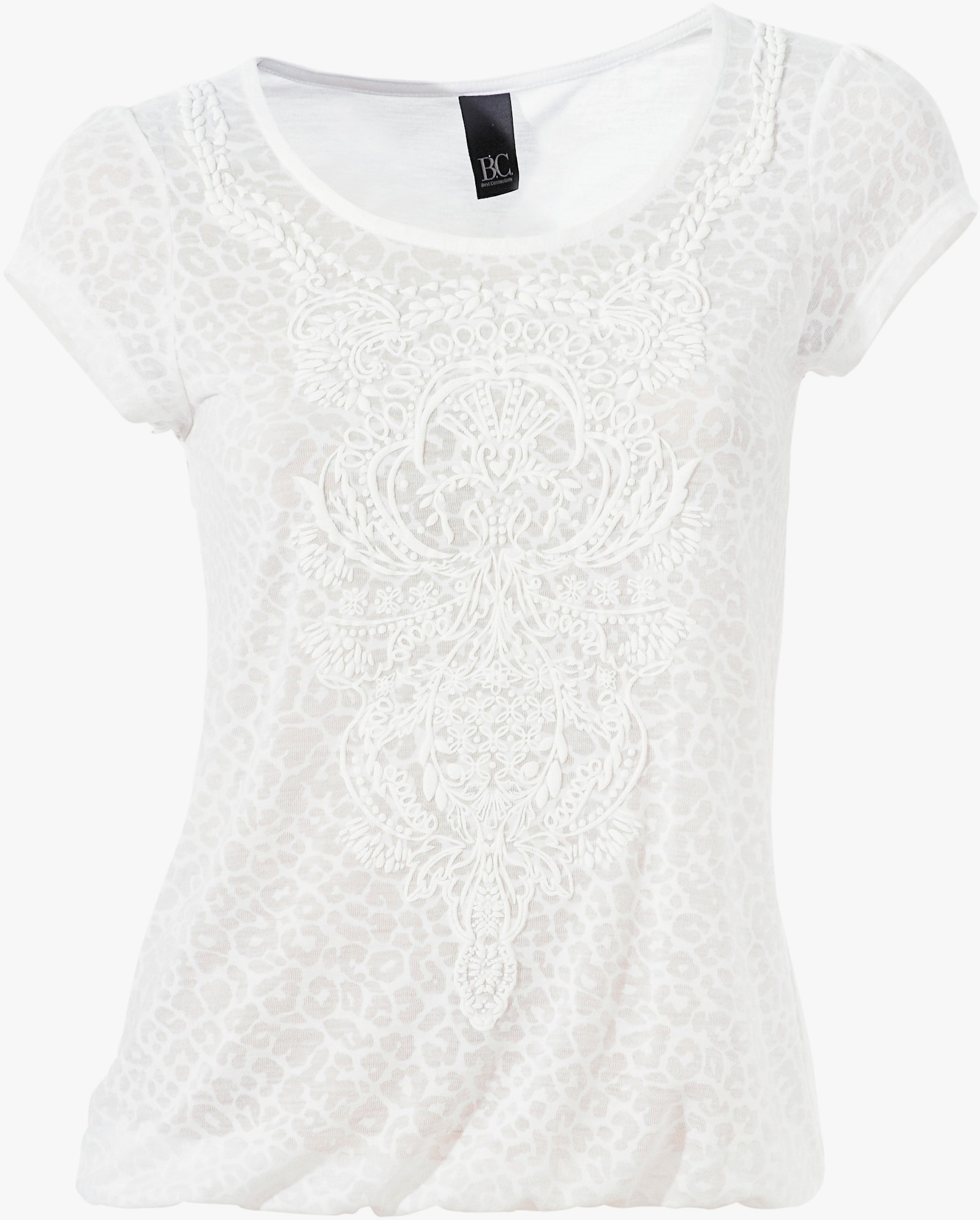 heine Kurzarmshirt mit Transparenz-Effekt - weiß