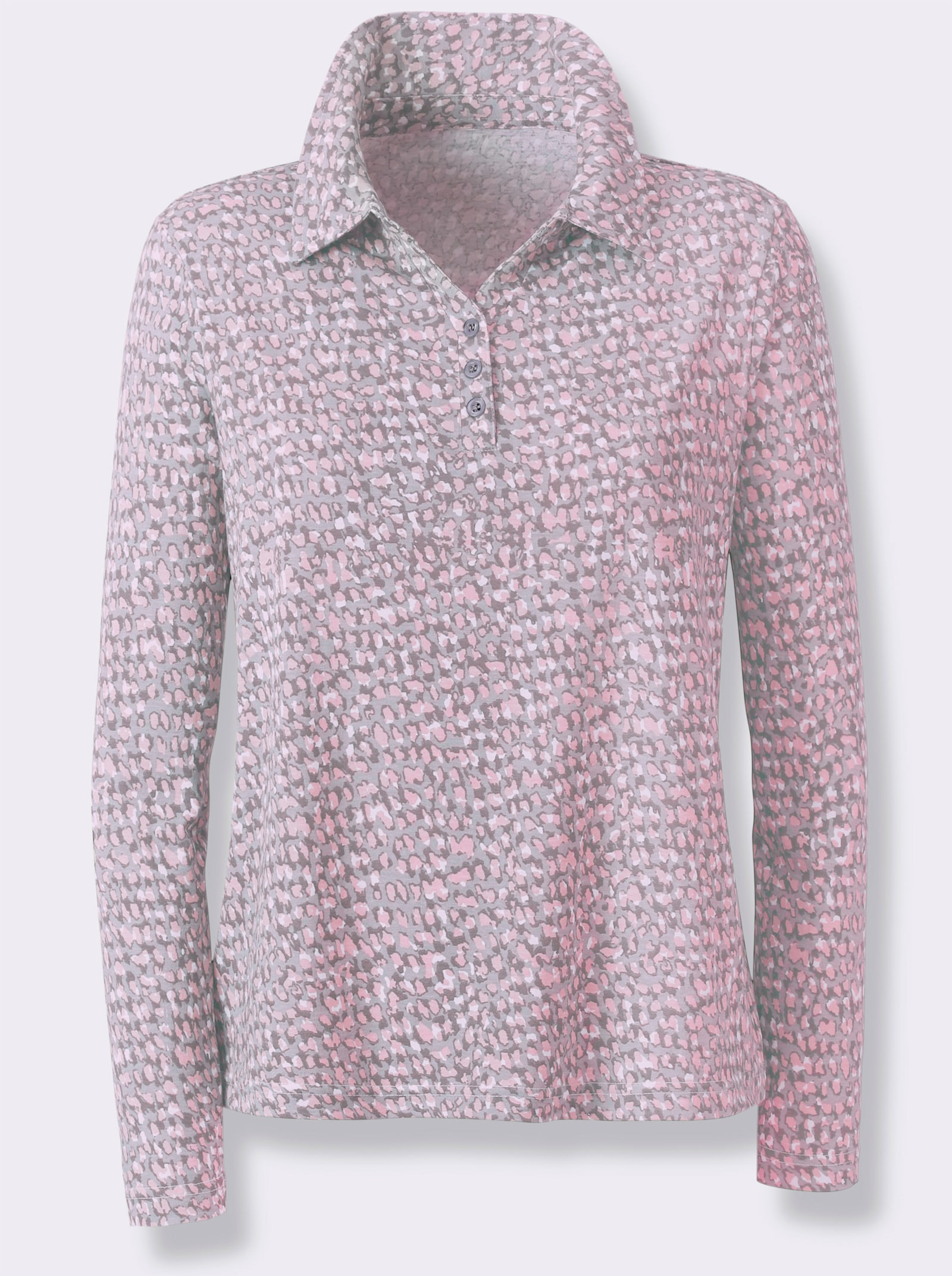 Poloshirt mit Knopfleiste - hortensie-steingrau-bedruckt