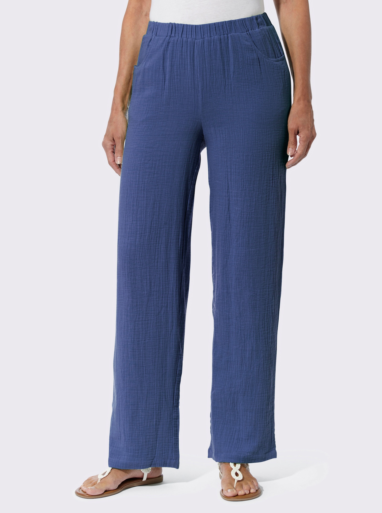 Comfortbroek van mousseline - jeansblauw