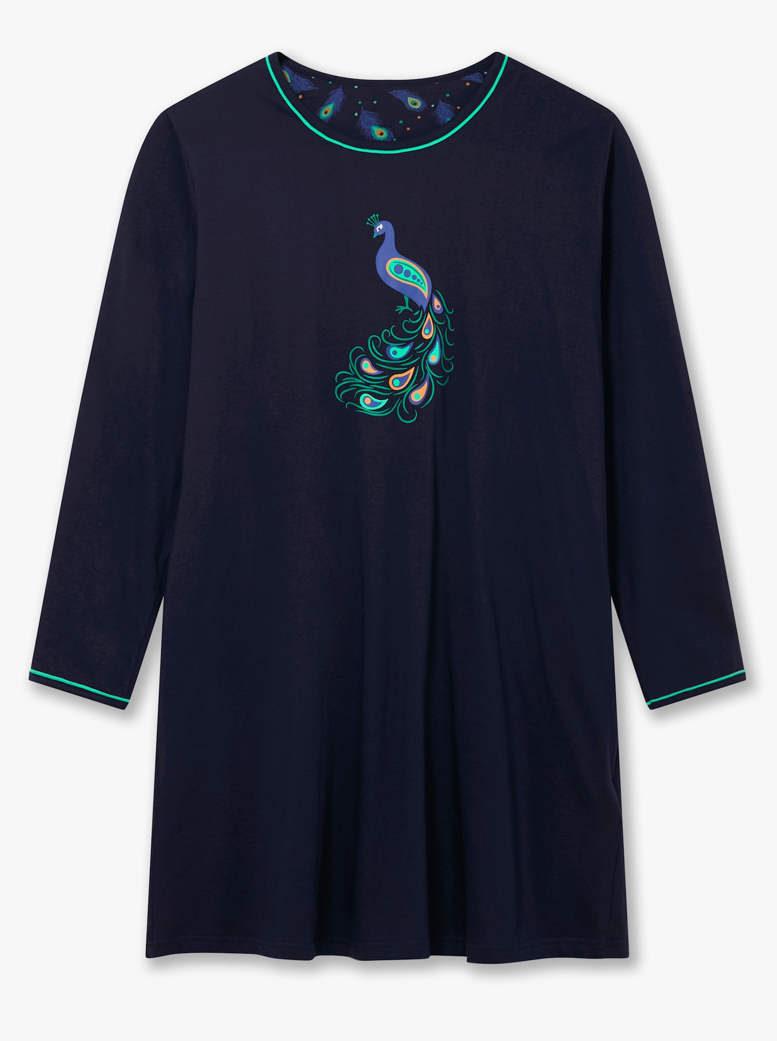 Comtessa Sleepshirts mit Pfau-Motiv - marine-blaugrün-bedruckt