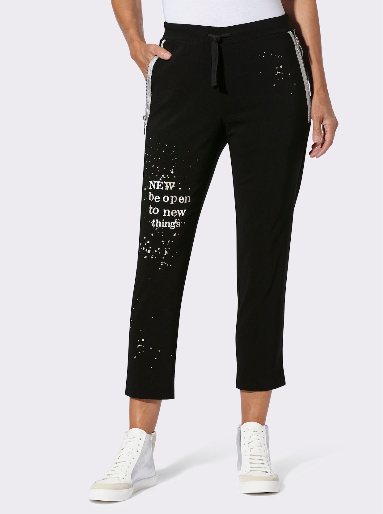 Hose in 7/8-Länge - schwarz-weiß-bedruckt