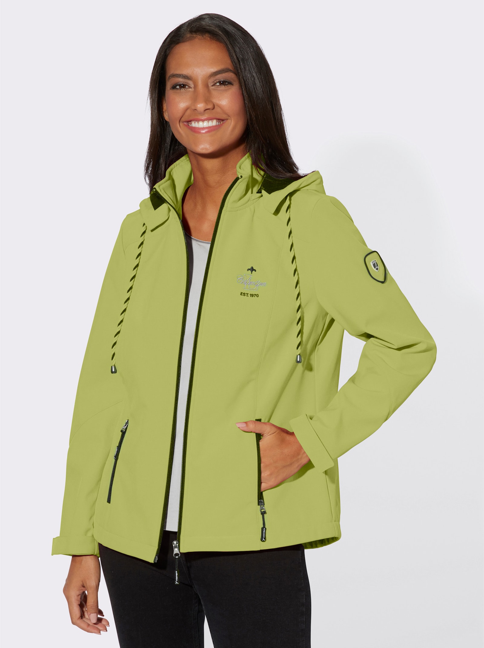 Softshelljacke mit Fleece gefüttert - kiwi-weiß-meliert