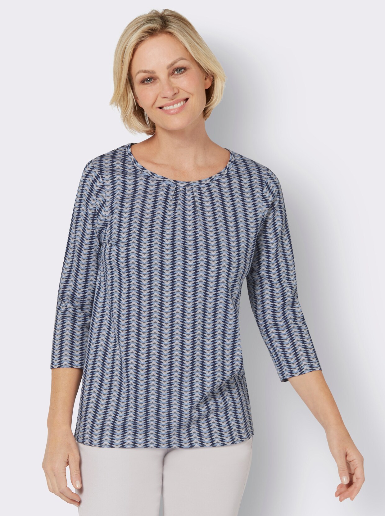 Rundhals-Shirt - bleu-marine-bedruckt