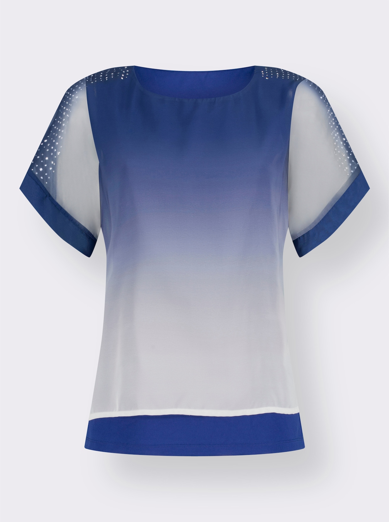 Comfortabele blouse - koningsblauw/wit bedrukt