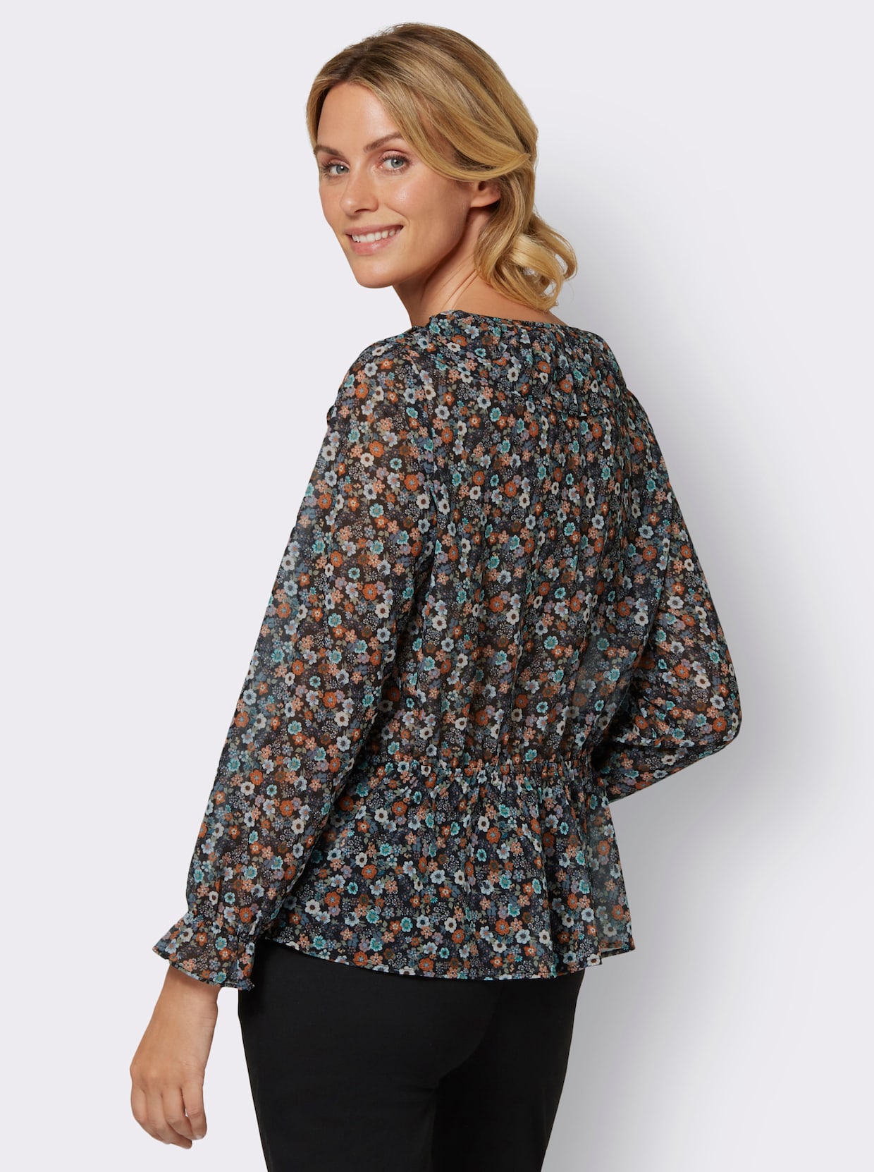 Blouse met print - zwart/rozenhout bedrukt