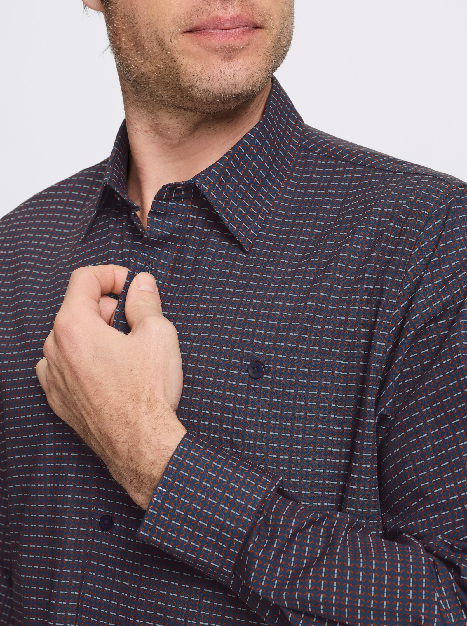 Marco Donati Langarmhemd aus Baumwoll-Popeline, bedruckt - dunkelblau-gemustert