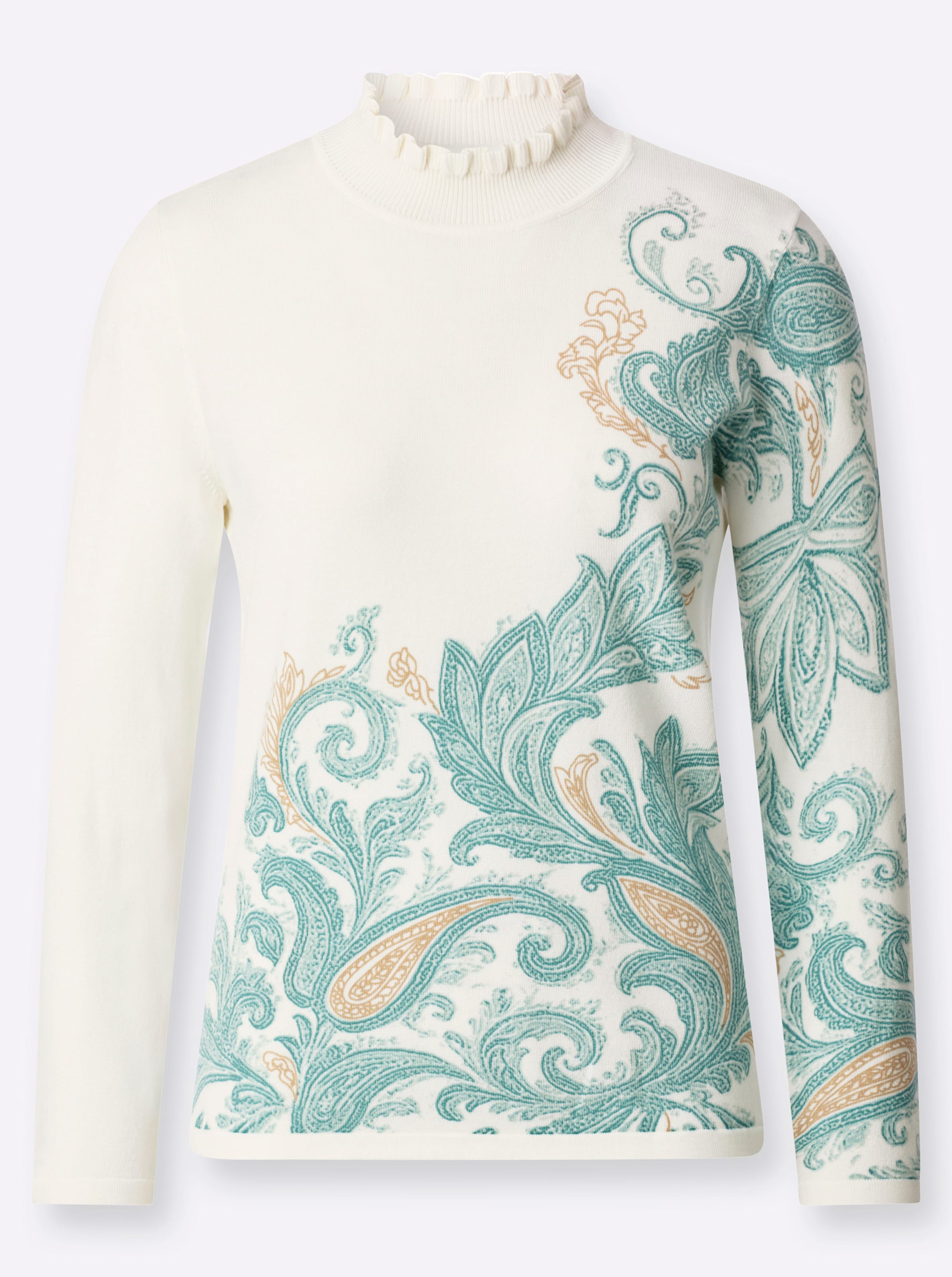 Ecru-Salbei-Bedruckt Langarm-Pullover