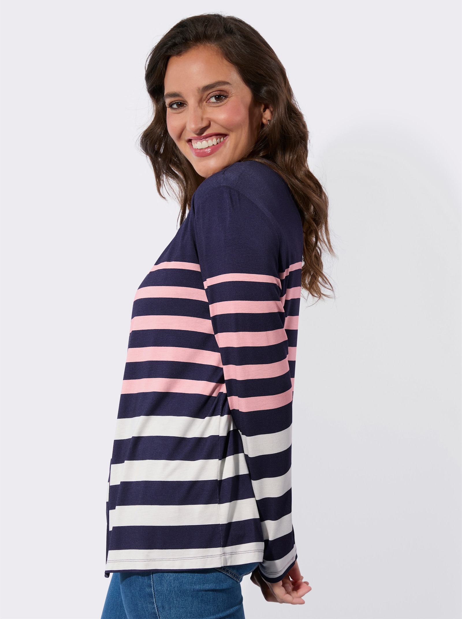 Twin-Set im Ringel-Dessin - marine-rosé-geringelt