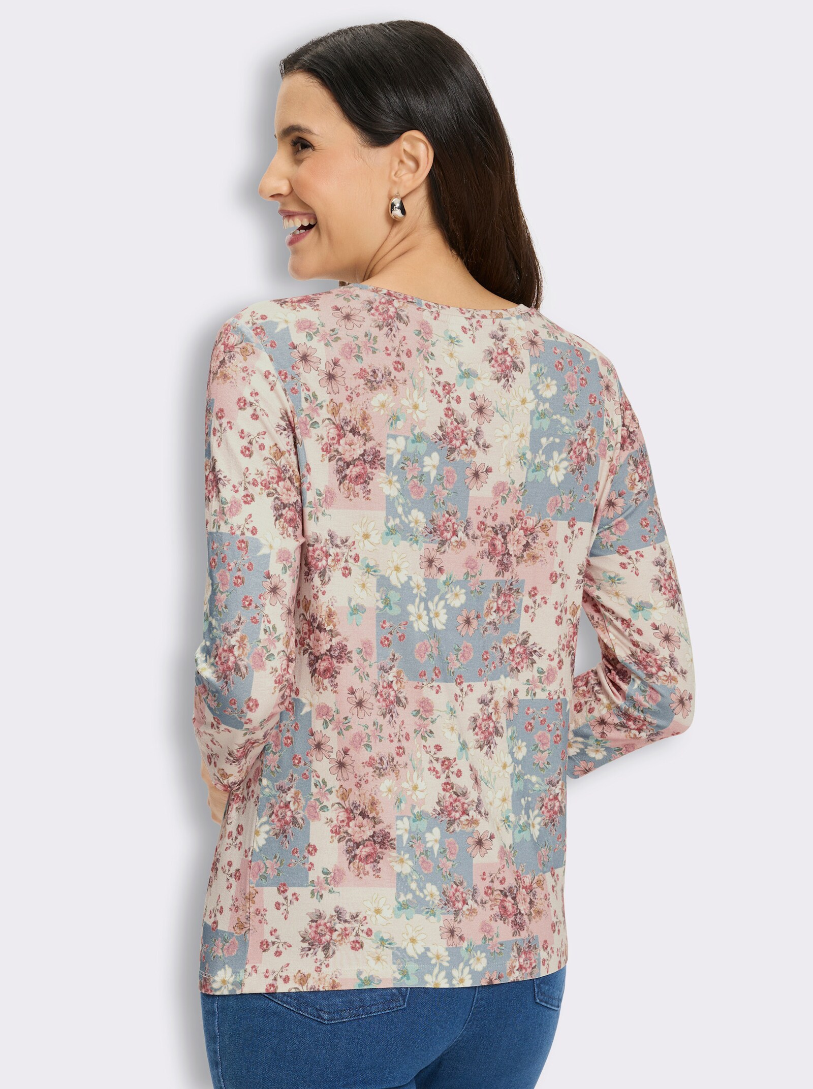 3/4-Arm-Shirt mit Blütendruck in Patch-Optik - champagner-bedruckt