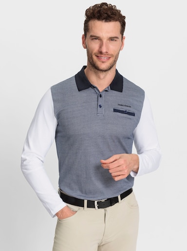 Marco Donati Langarm-Poloshirt mit Druck vorne und hinten - marine-bedruckt
