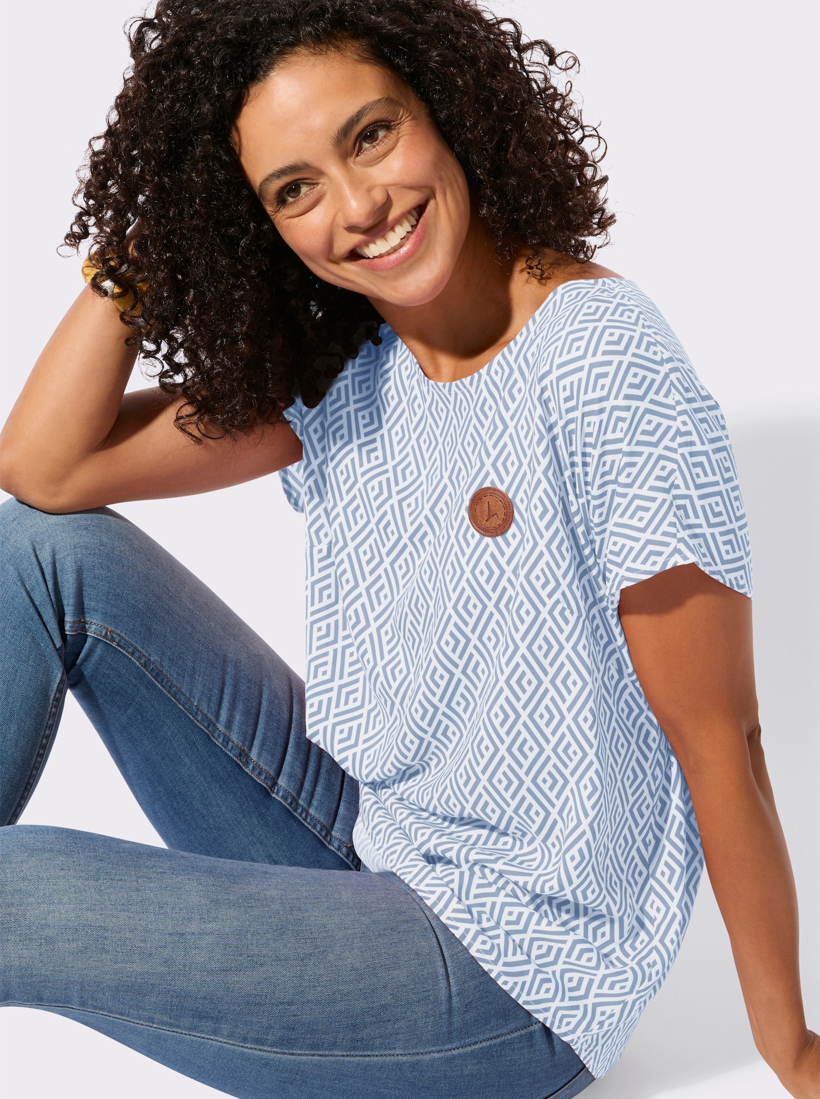 Druckbluse aus reiner Viskose - ecru-bleu-bedruckt