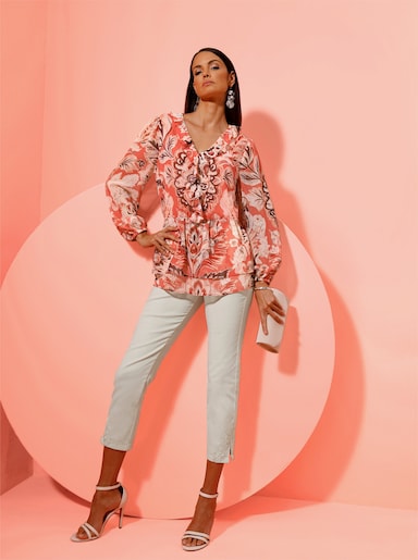 Tunika im Lagenlook - champagner-koralle-bedruckt