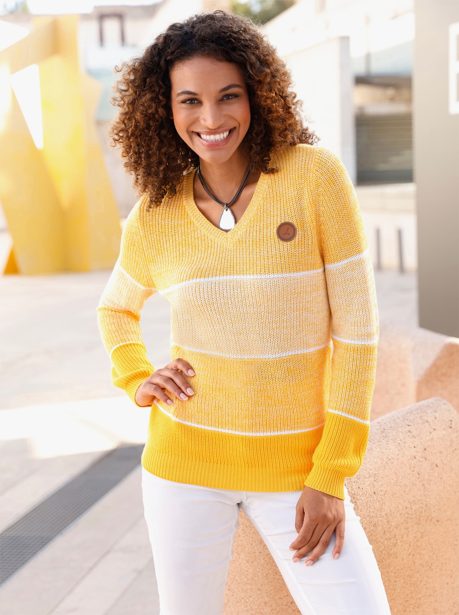 Pullover in Melange-Optik - sonnengelb-weiß-meliert