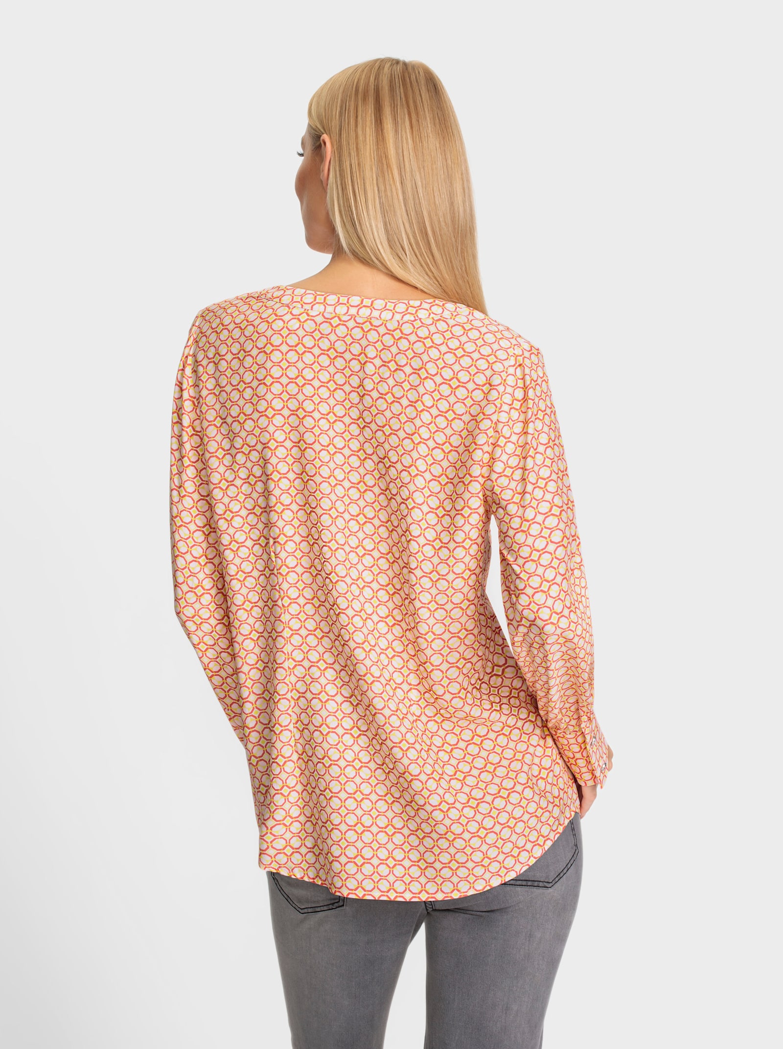 heine Langarm-Bluse mit grafischem Dessin - ecru-hummer-gemustert