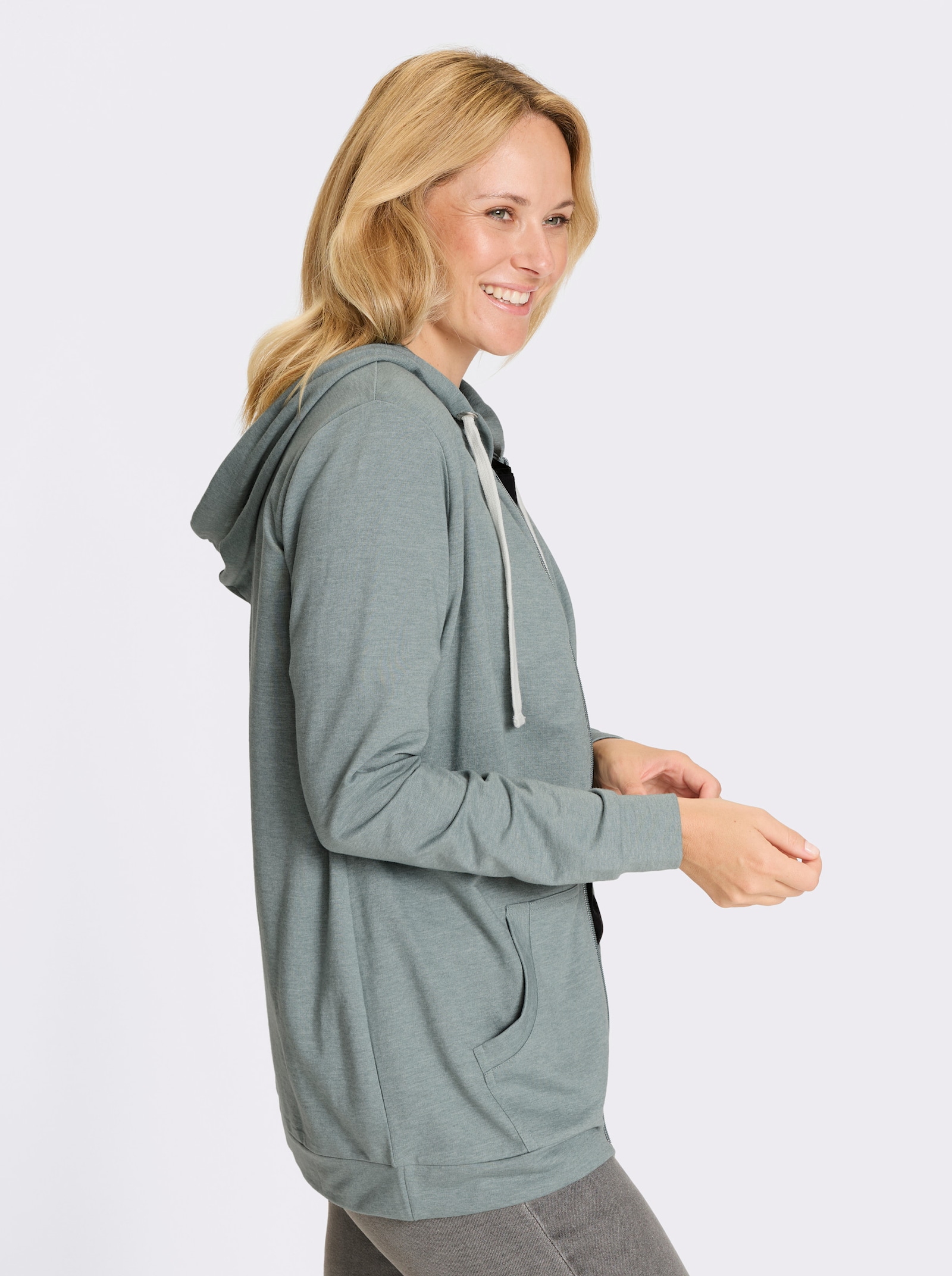 Sweatjacke in Longform - jade-meliert