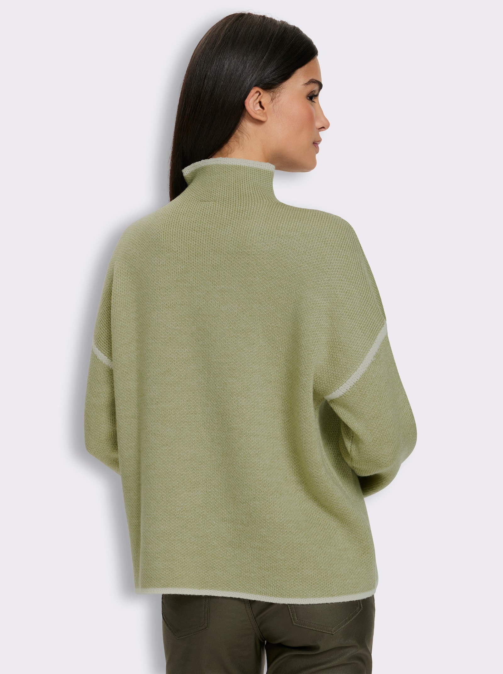 heine Langarm-Pullover mit Kontraststreifen - schilf-ecru-meliert