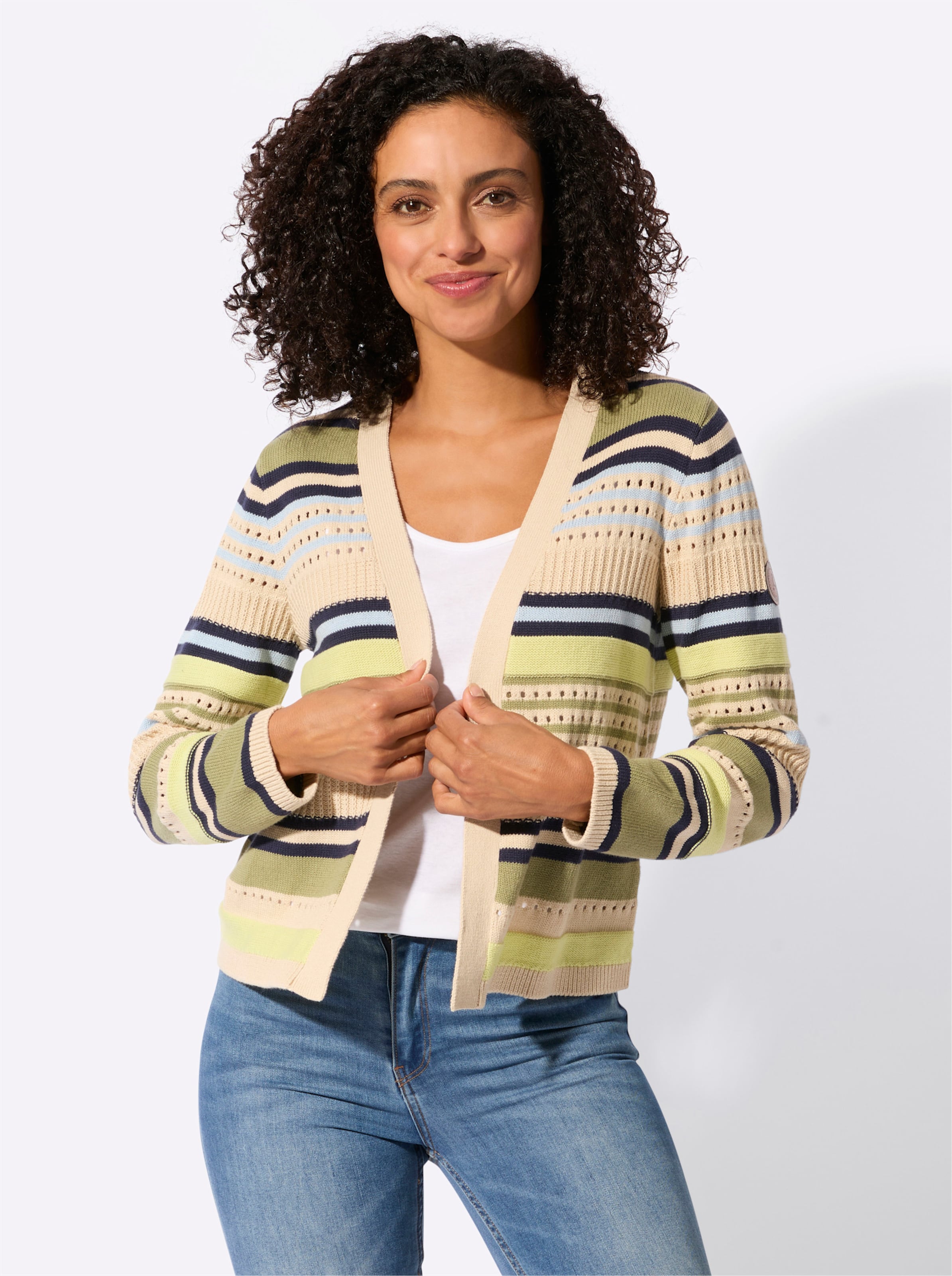 Casual Looks Damen Beige/Grün Cardigan Gr. 36, Sand, Schilf, Gemustert, 100% Baumwolle, Gemustert, Mehrfarbig, Strickjacken - Bild 3