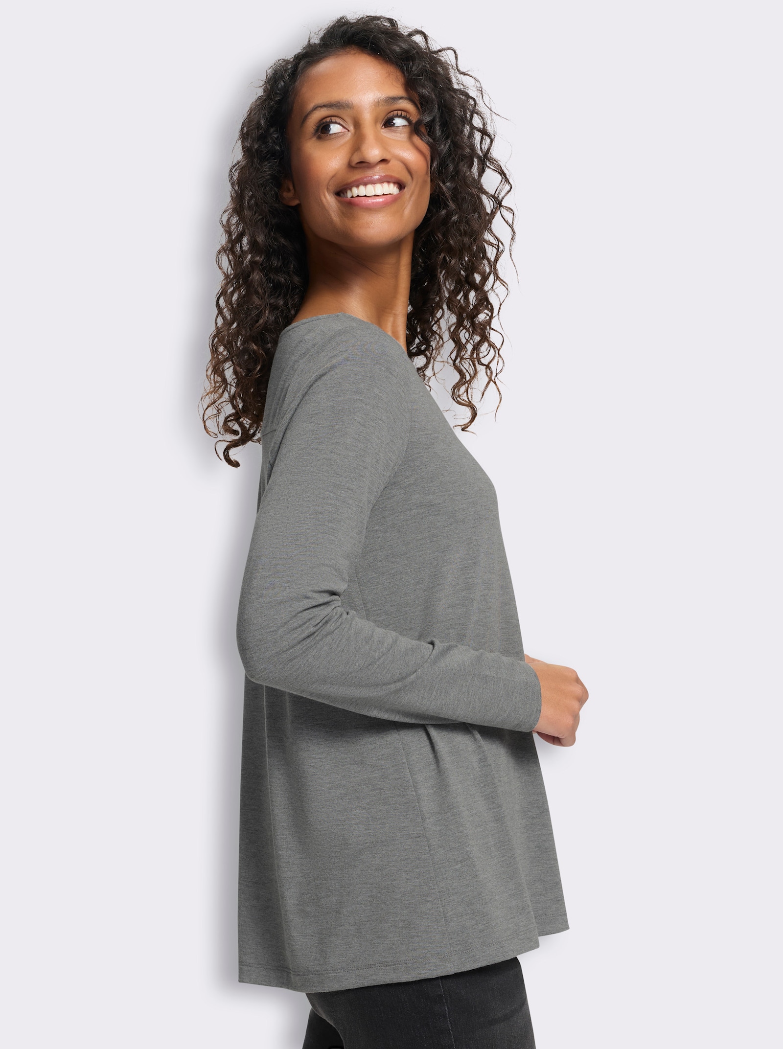 heine Rundhalsshirt in A-Form - anthrazit-meliert