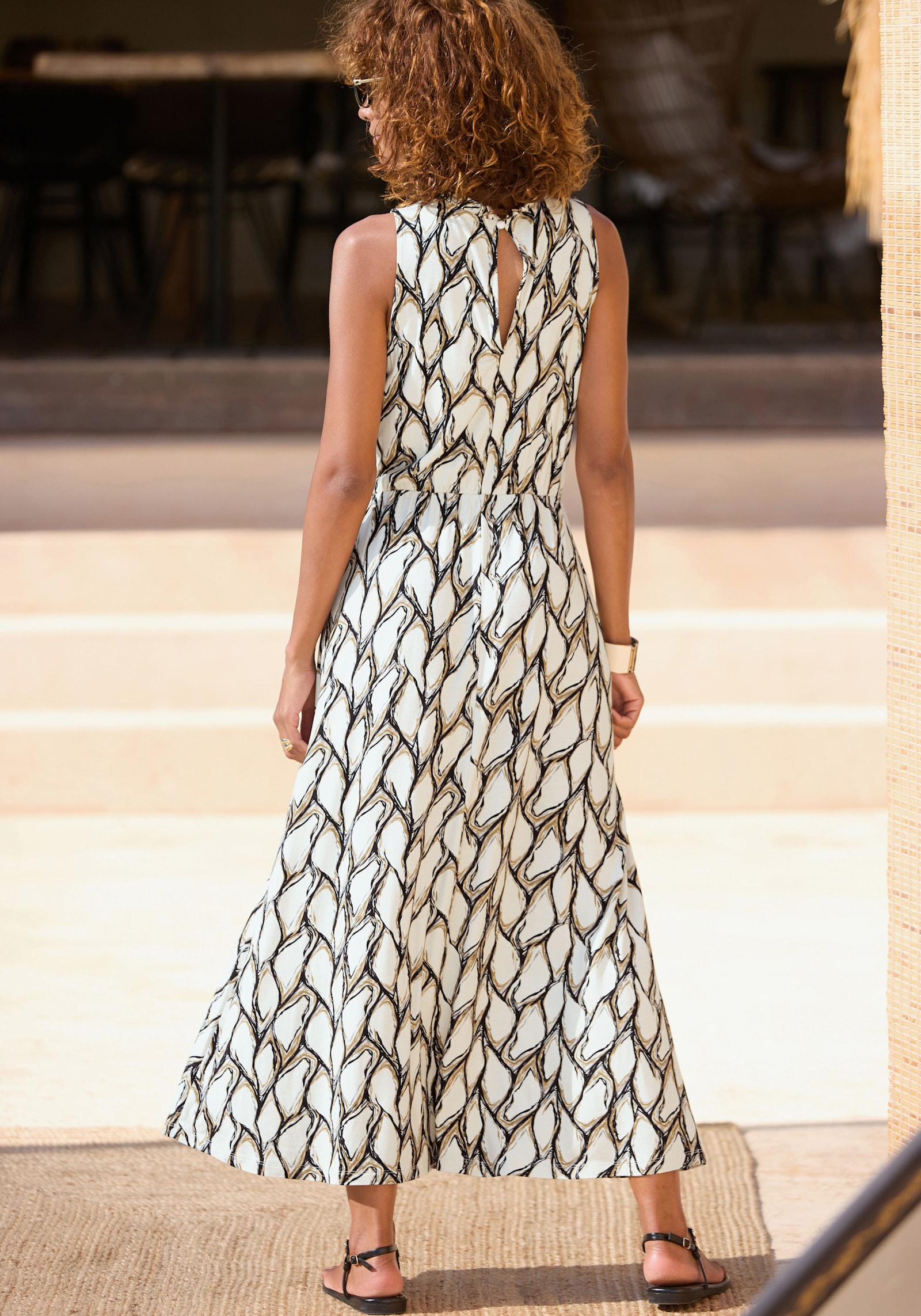 LASCANA Jersey jurk - crème/kaki bedrukt