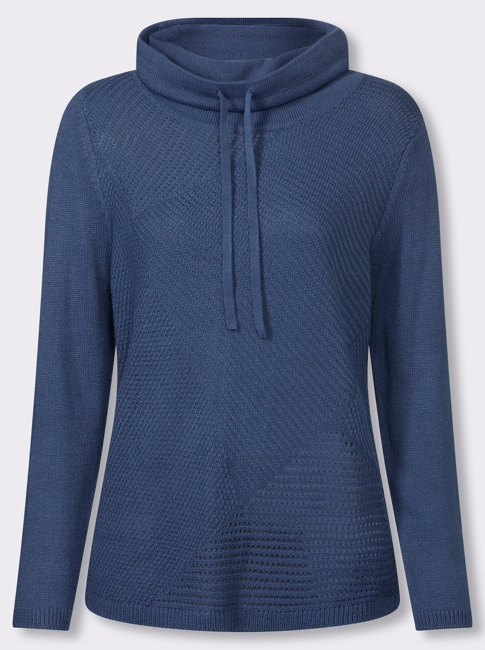Stehkragenpullover mit Strickmuster im Vorderteil - jeansblau