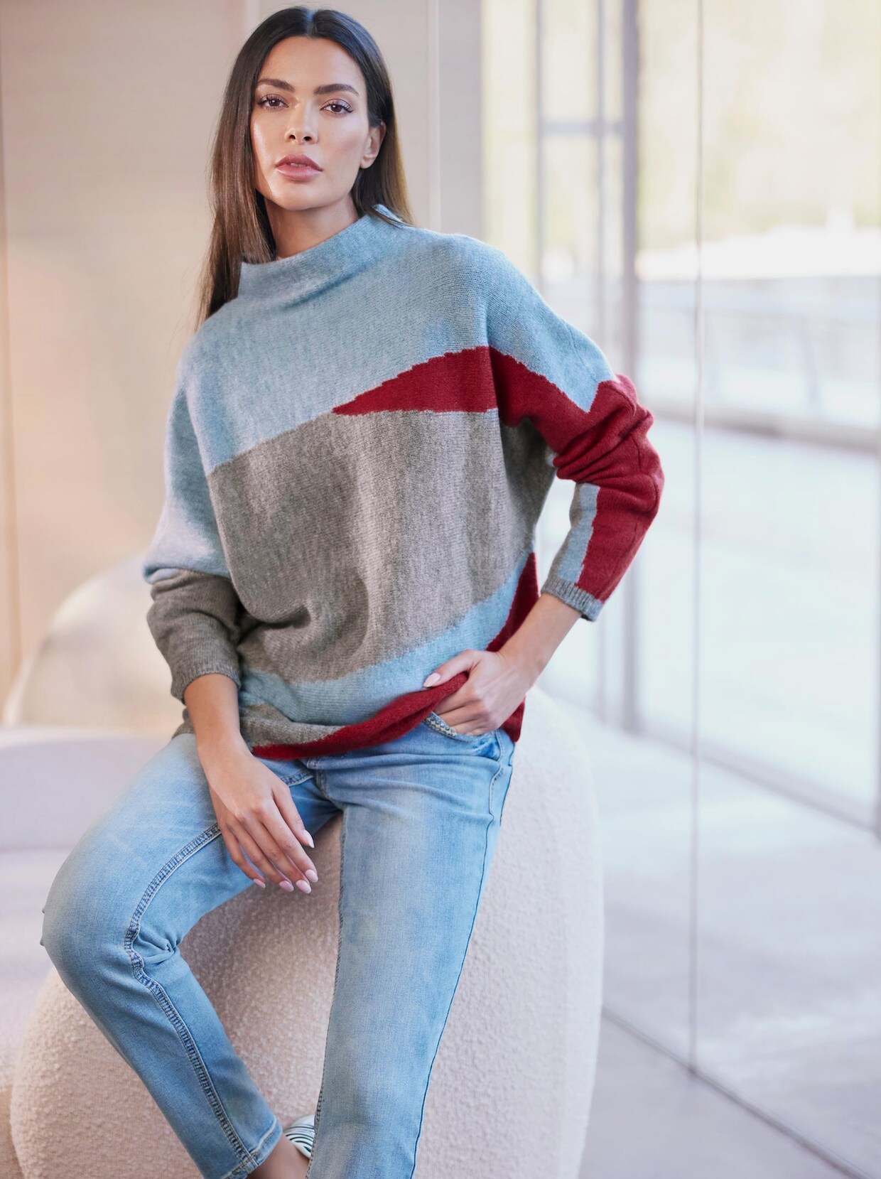 Rick Cardona Pullover - steingrau-eisblau-gemustert