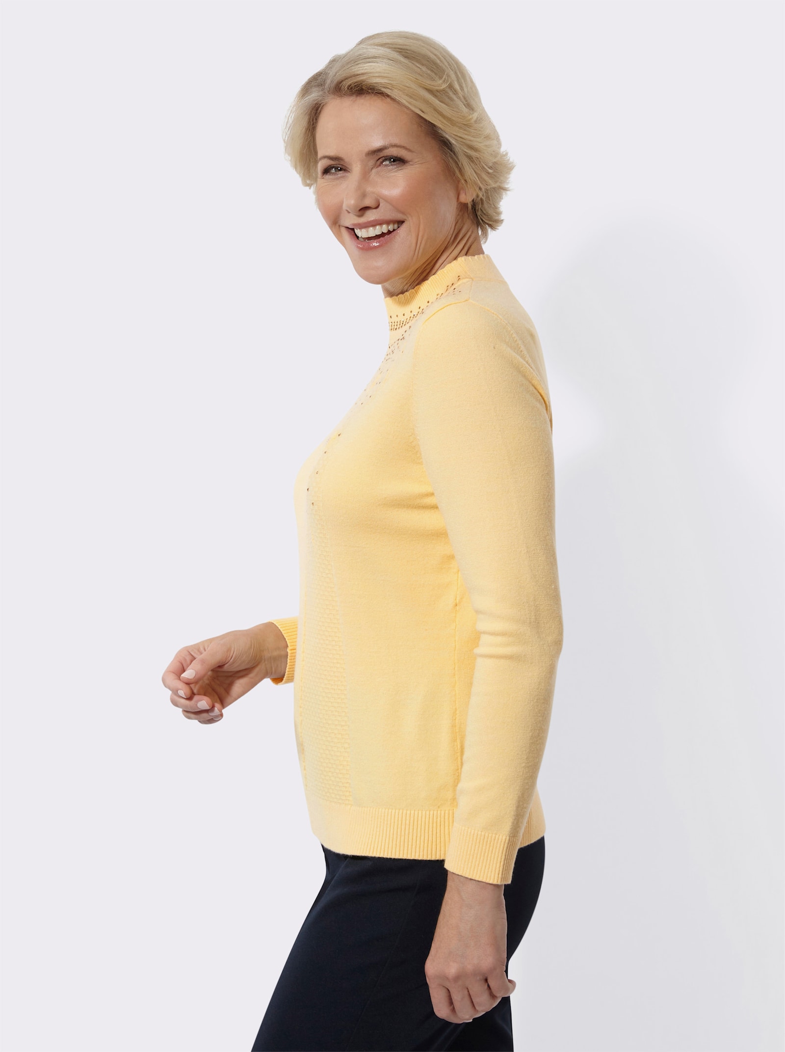 Stehkragenpullover mit Stickerei - vanille