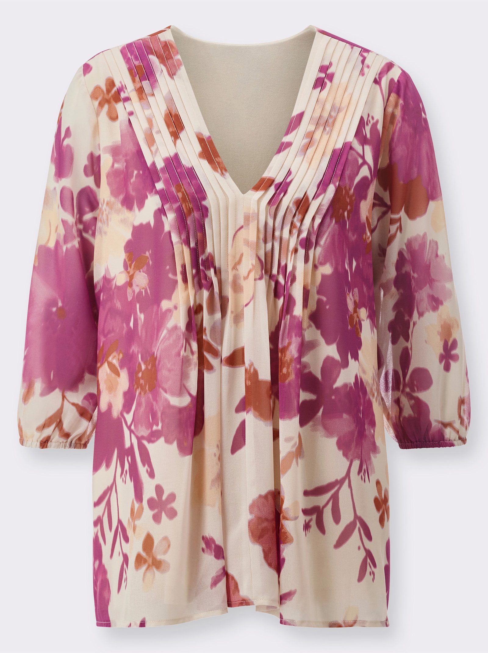 Georgettebluse in A-Form - elfenbein-fuchsia-bedruckt