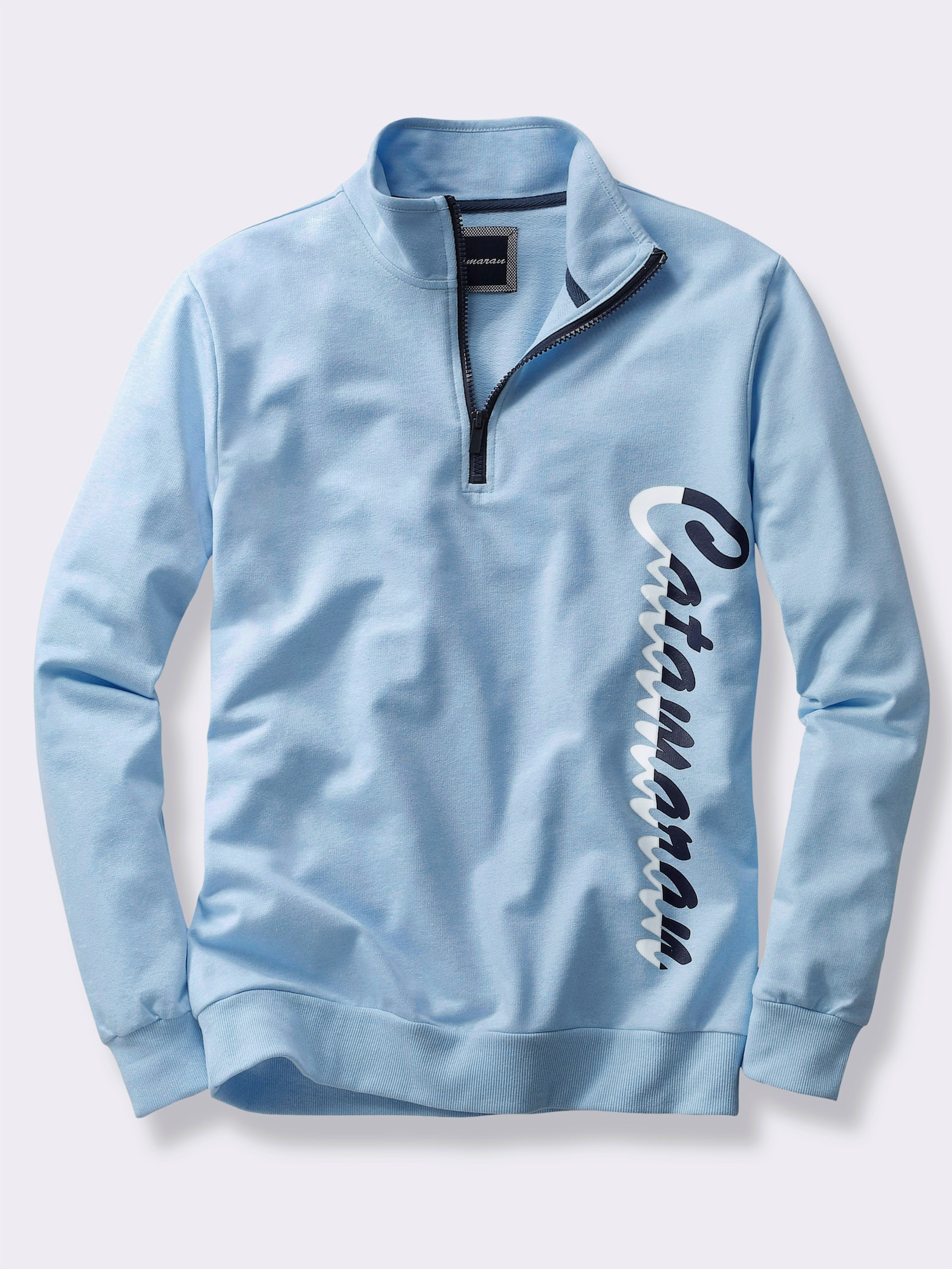 Catamaran Langarmshirt mit Schriftzug, vertikal - eisblau-meliert