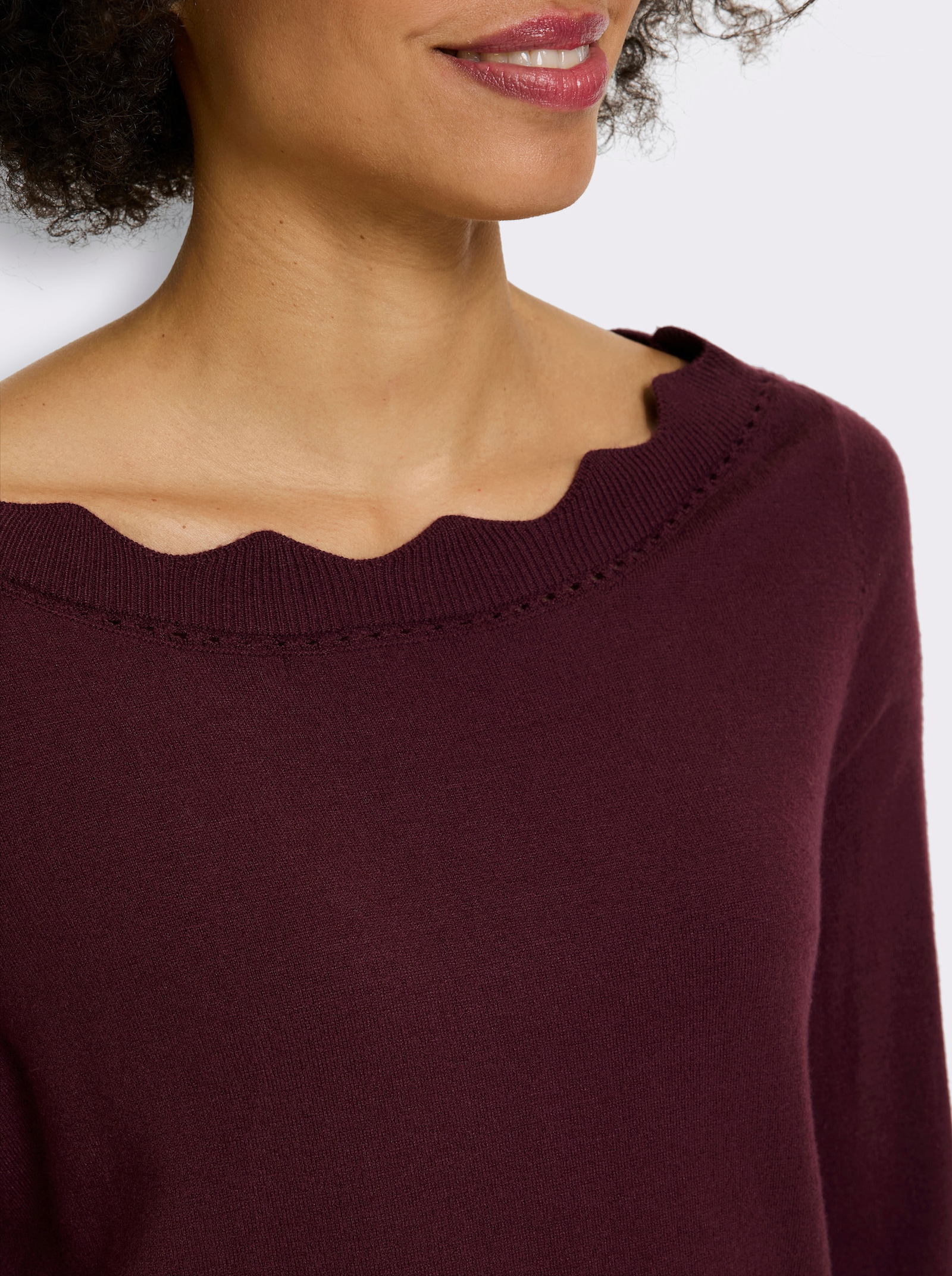 heine Feinstrickpullover mit Wellenkante - burgund