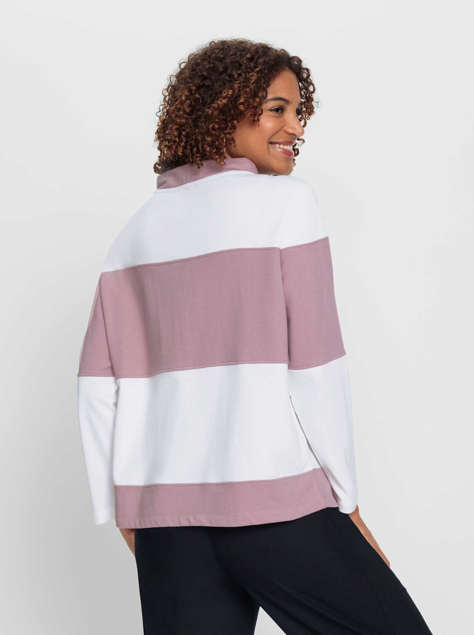 Sweatshirt mit kleinem Stehkragen - ecru-mauve