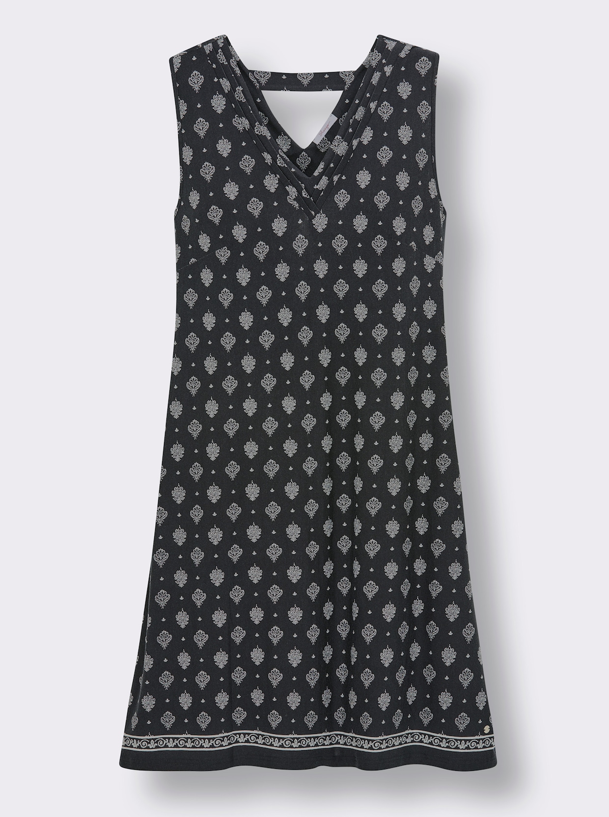 sheego Jerseykleid mit Ornamentprint, in A-Linie - schwarz-ecru-bedruckt