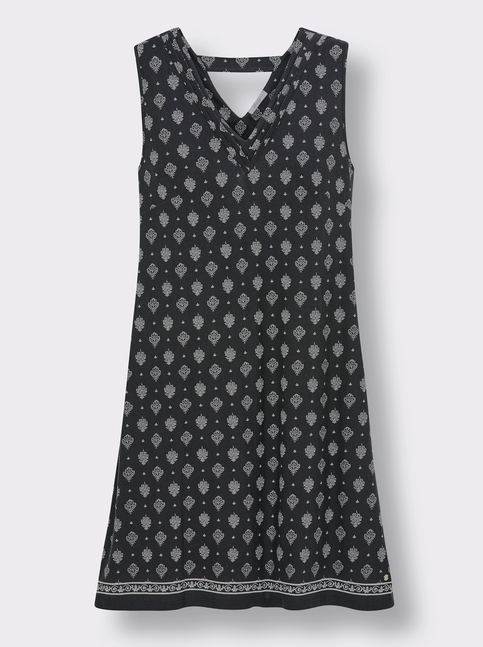 sheego Jerseykleid mit Ornamentprint, in A-Linie - schwarz-ecru-bedruckt