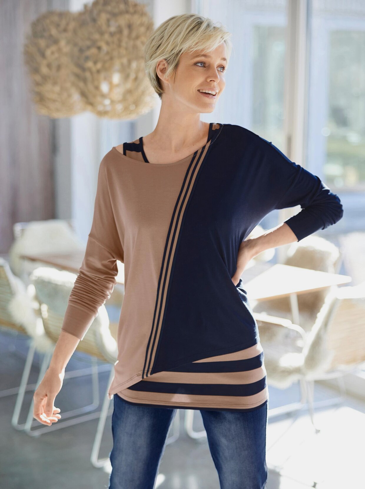 Best Connections Shirt 3-Teiler - marine-camel-bedruckt