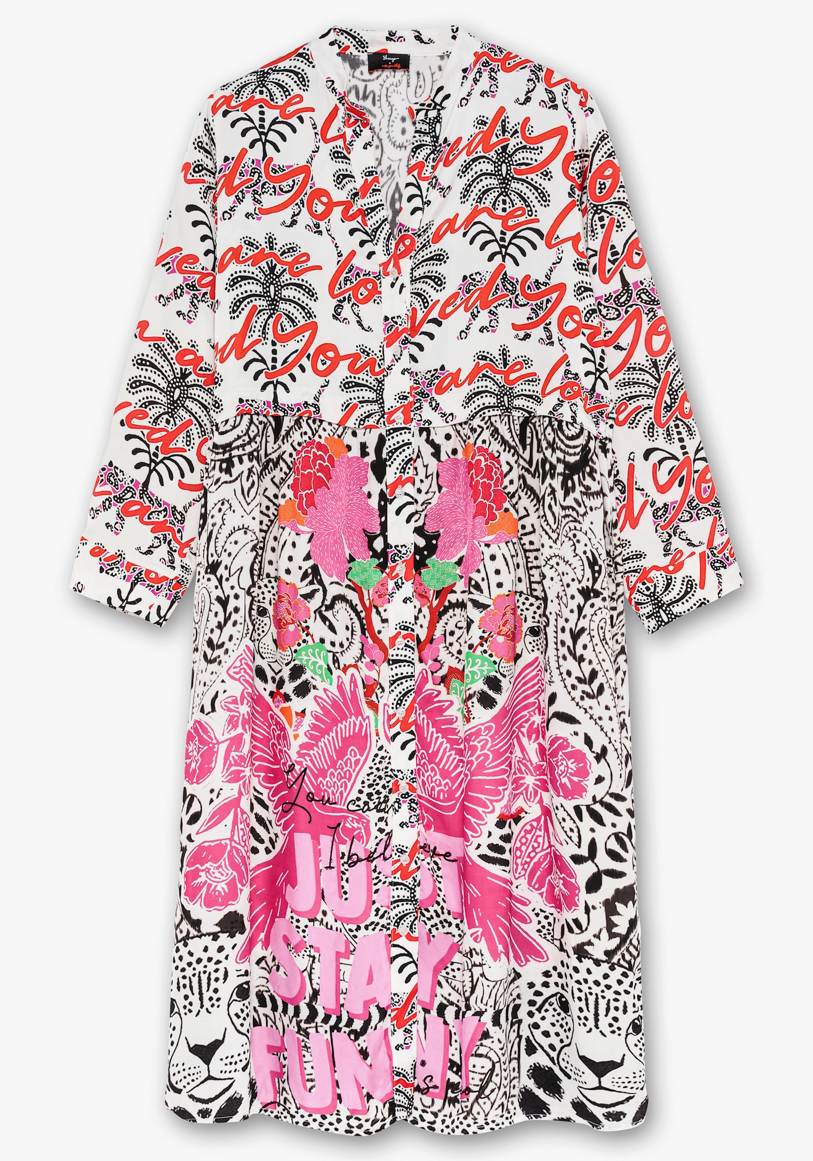 sheego loves miss goodlife Druckkleid im Mustermix, mit Manschettenärmeln - weiß-gemustert