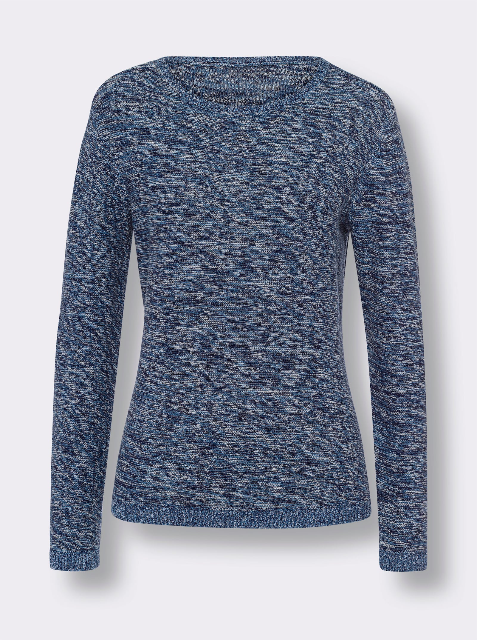 Svetr s kulatým výstřihem z čisté bavlny - námořnická modrá-ecru-melír