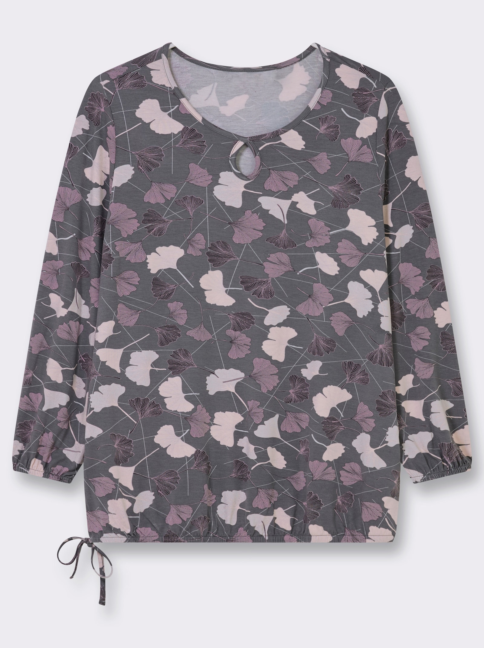 Rundhalsshirt - hellgrau-mauve-bedruckt