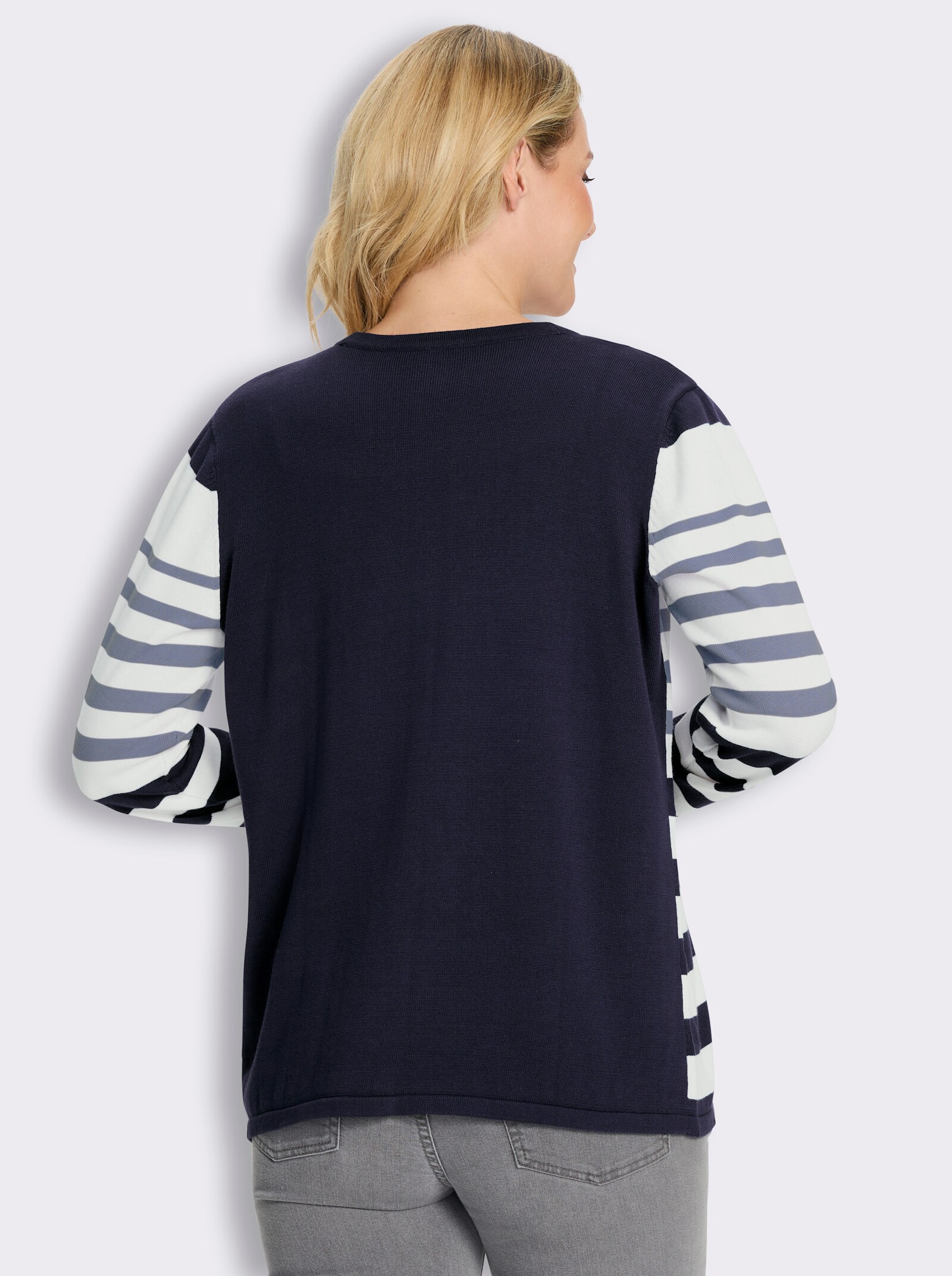 Cardigan in offener Form, reine Baumwolle - taubenblau-marine-geringelt