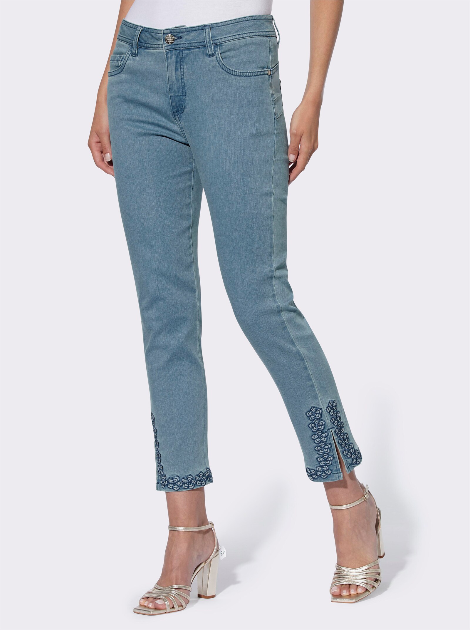 heine Push-up-Jeans mit Blüten-Applikation - blue-bleached