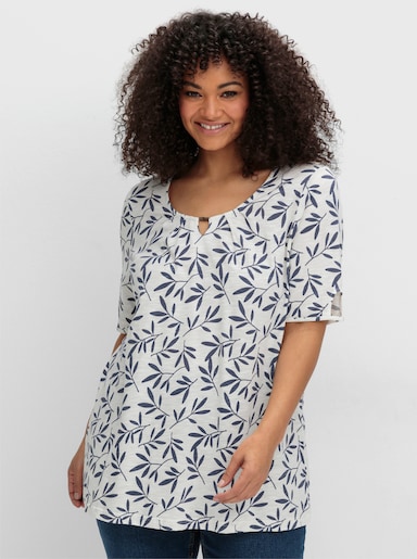 sheego Kurzarmshirt - ecru-gemustert