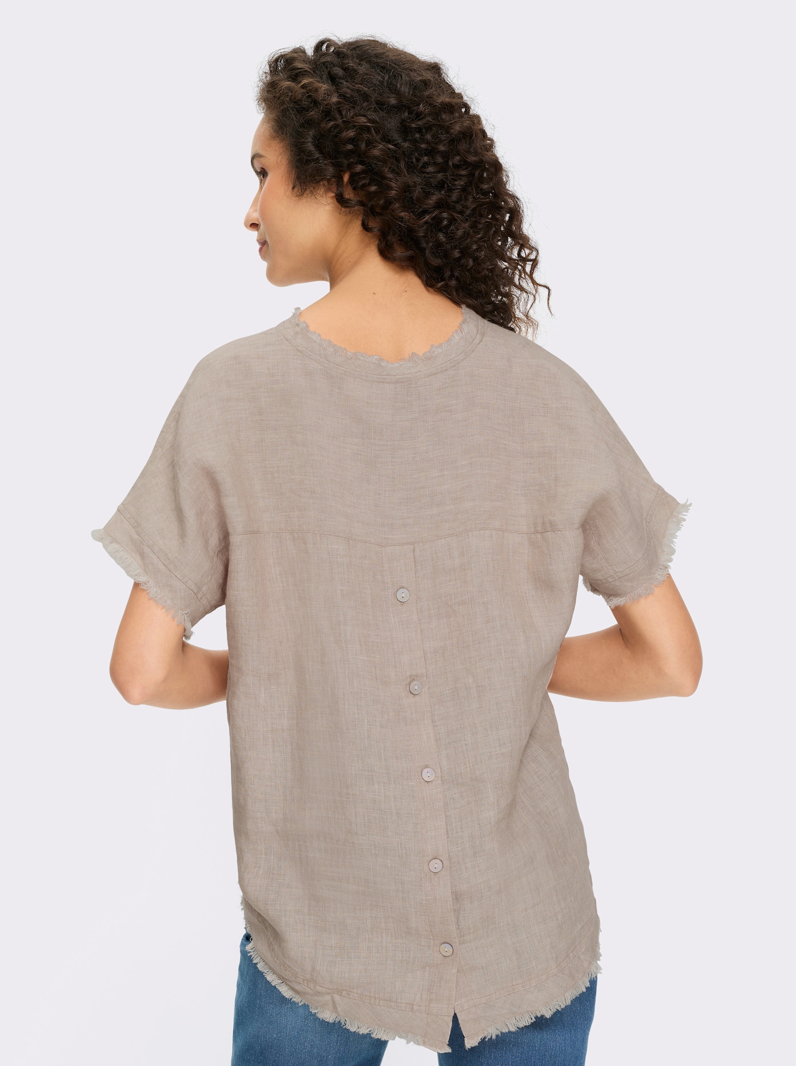 heine Leinenbluse mit Knopfleiste hinten - sesam
