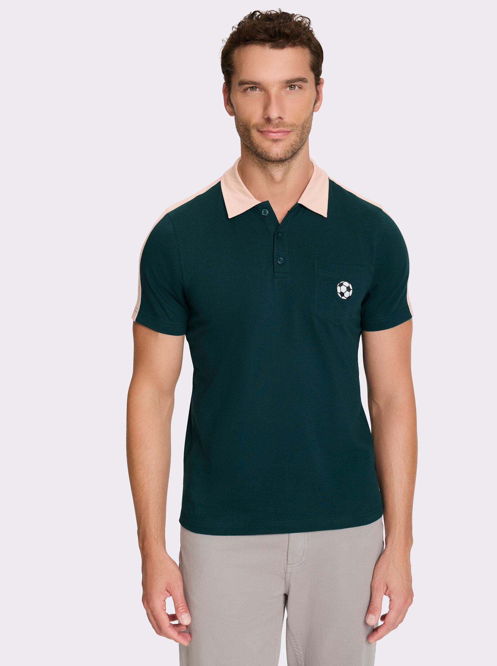 Catamaran Kurzarmshirt mit Fußball-Stickerei - petrol-sand