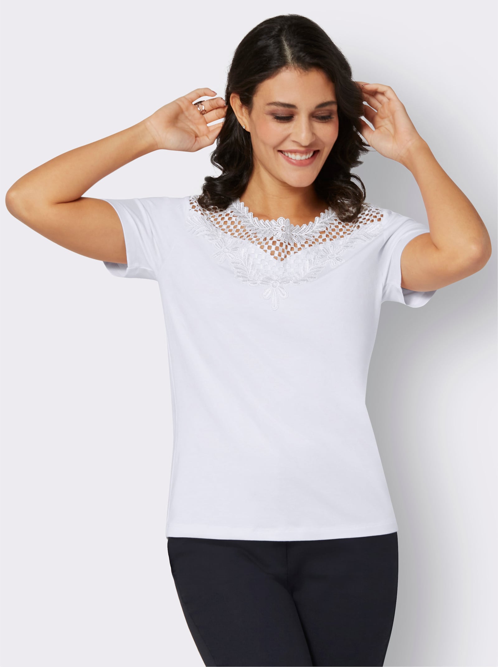 Kanten shirt van lyocellmateriaal - wit