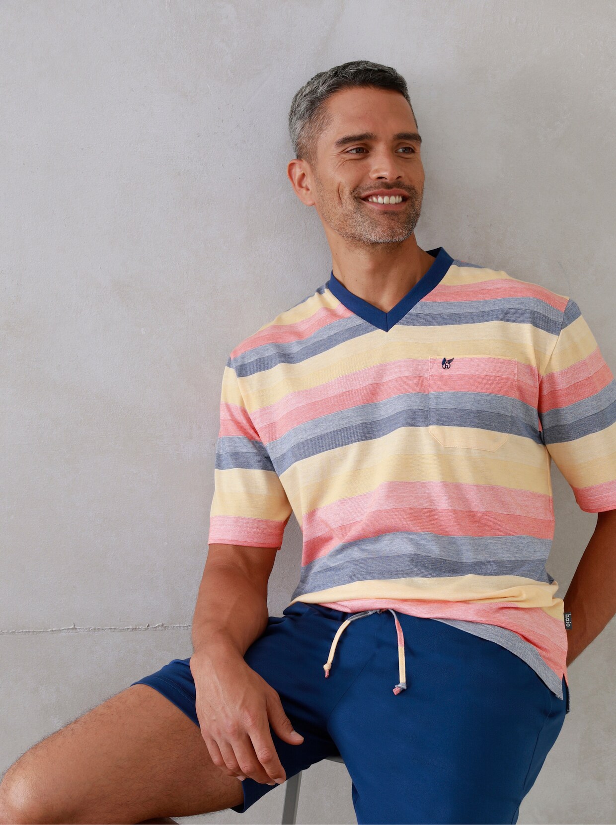 Hajo Shorty - orange-marine-geringelt