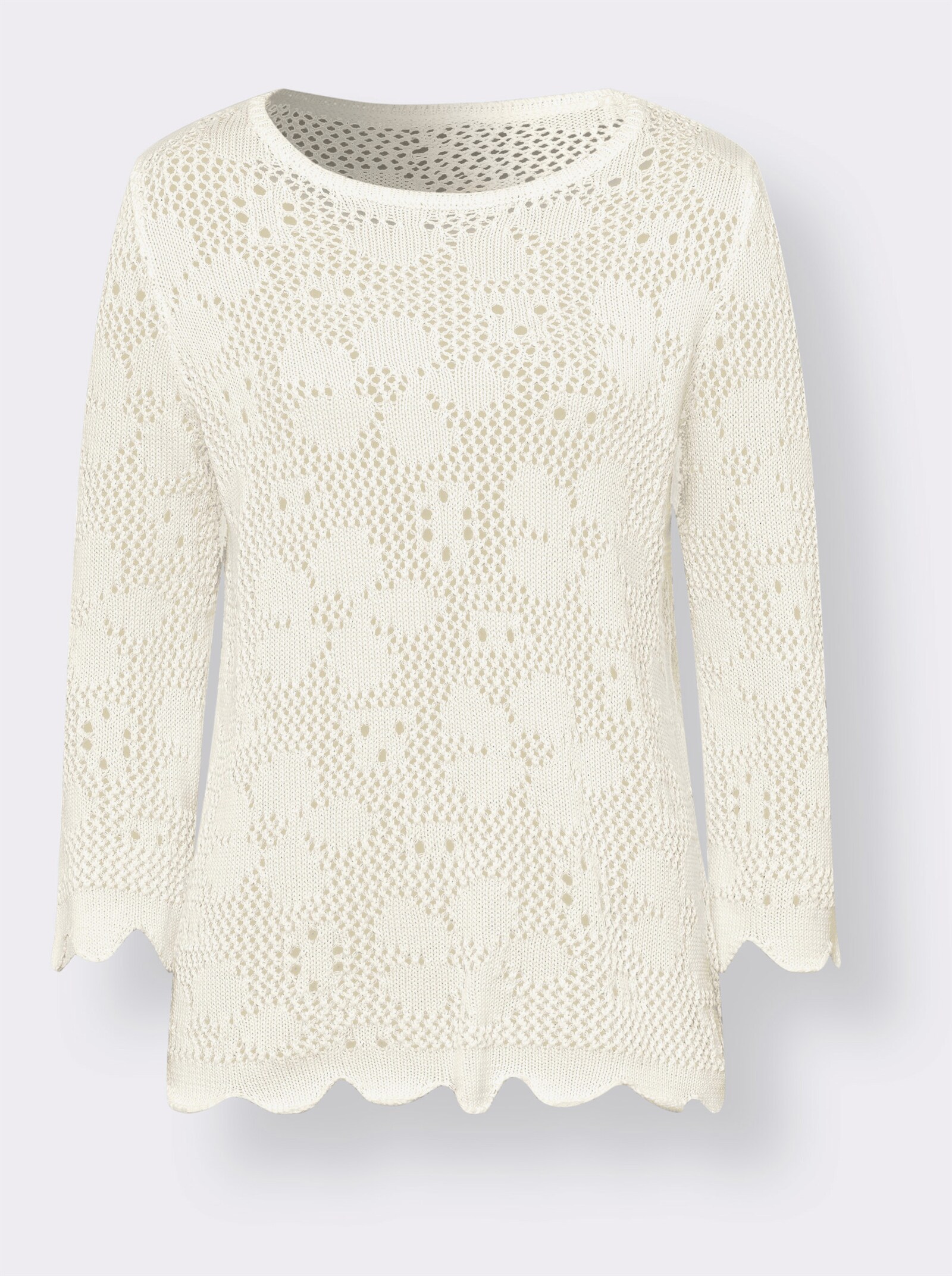 heine Strickpullover mit floralem Ajourmuster - ecru