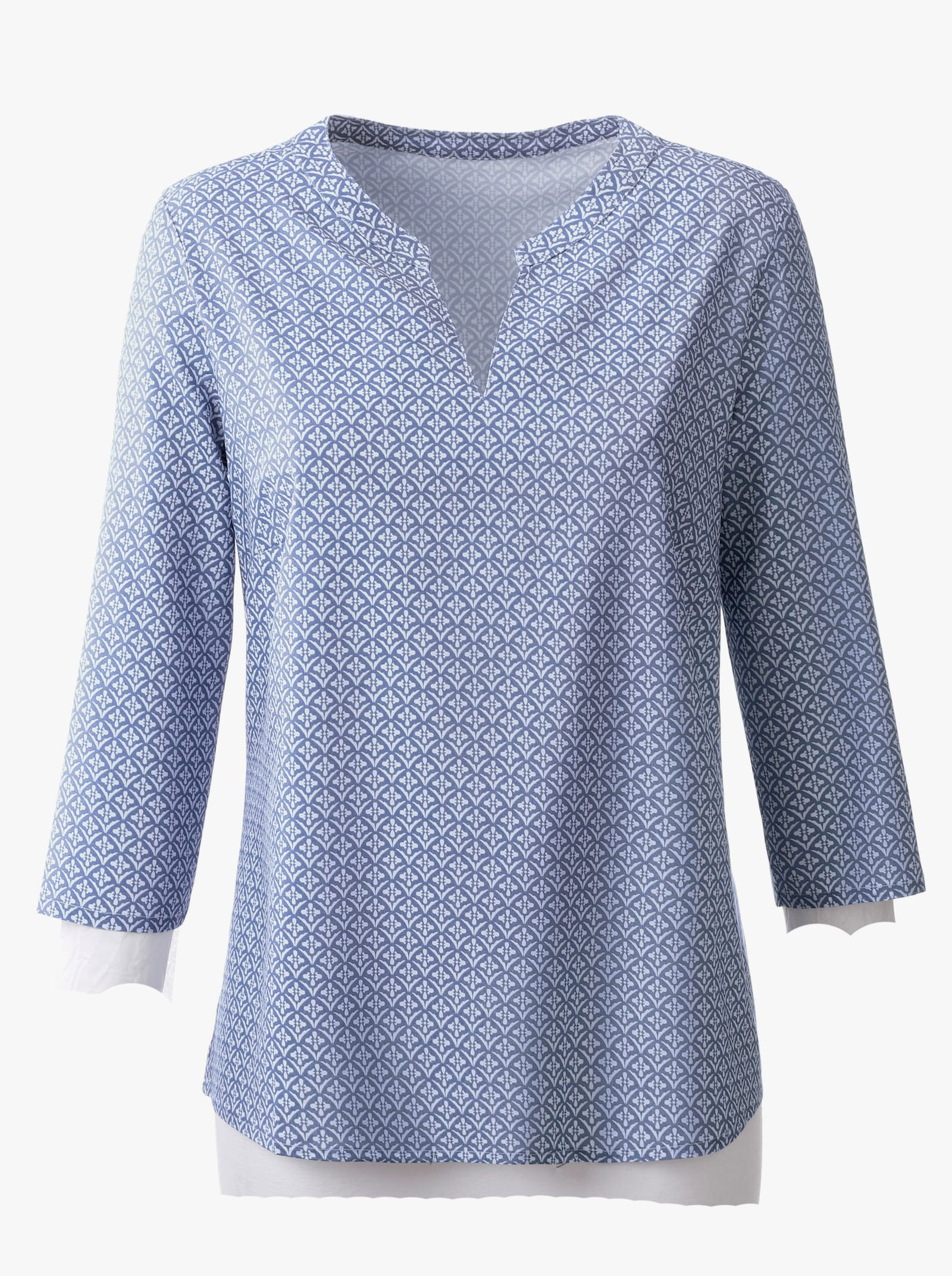 Schlupfbluse mit Minimal-Muster, Viskose - bleu-gemustert