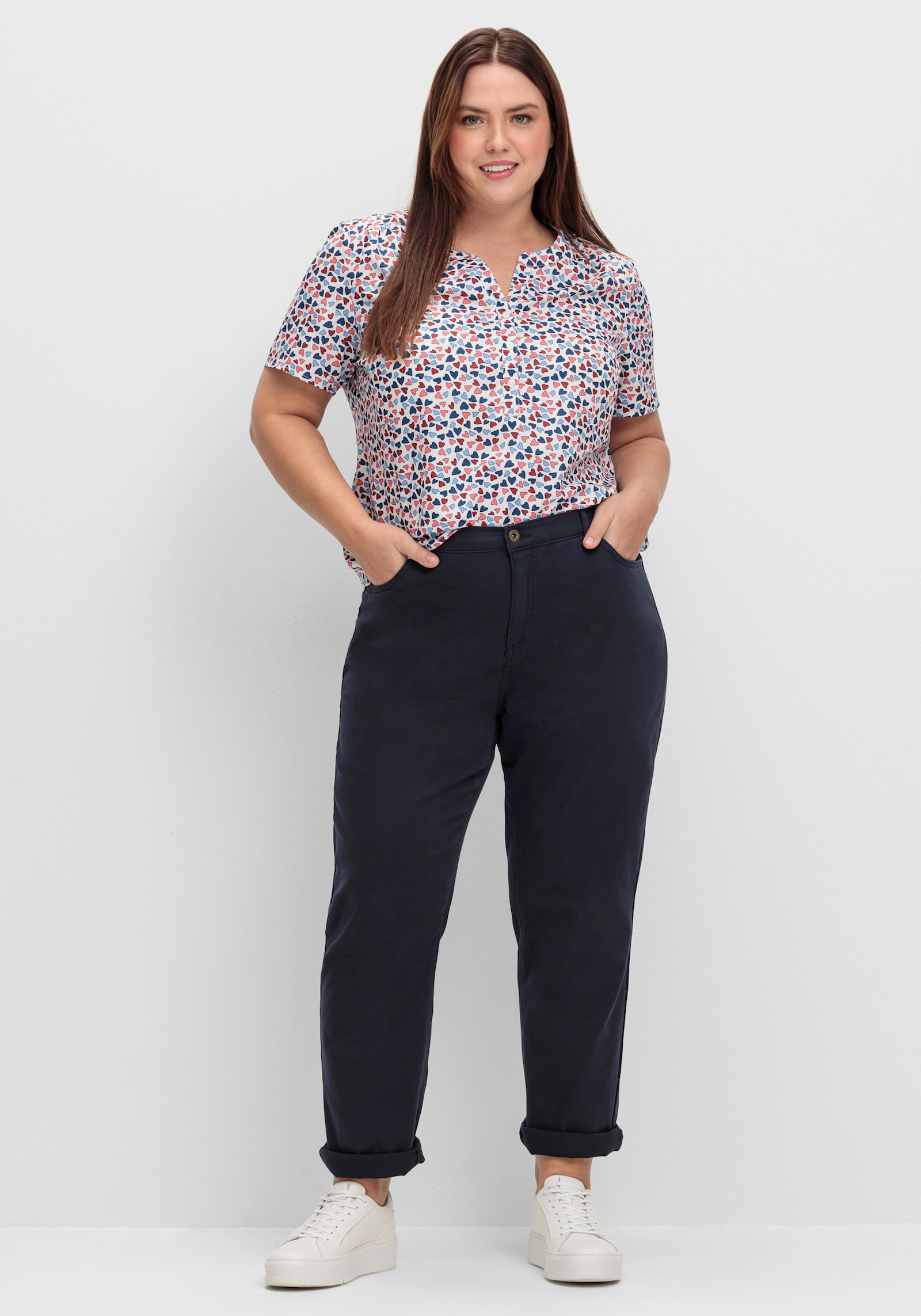 Kurzarmbluse in Crêpe-Qualität - ecru-bedruckt