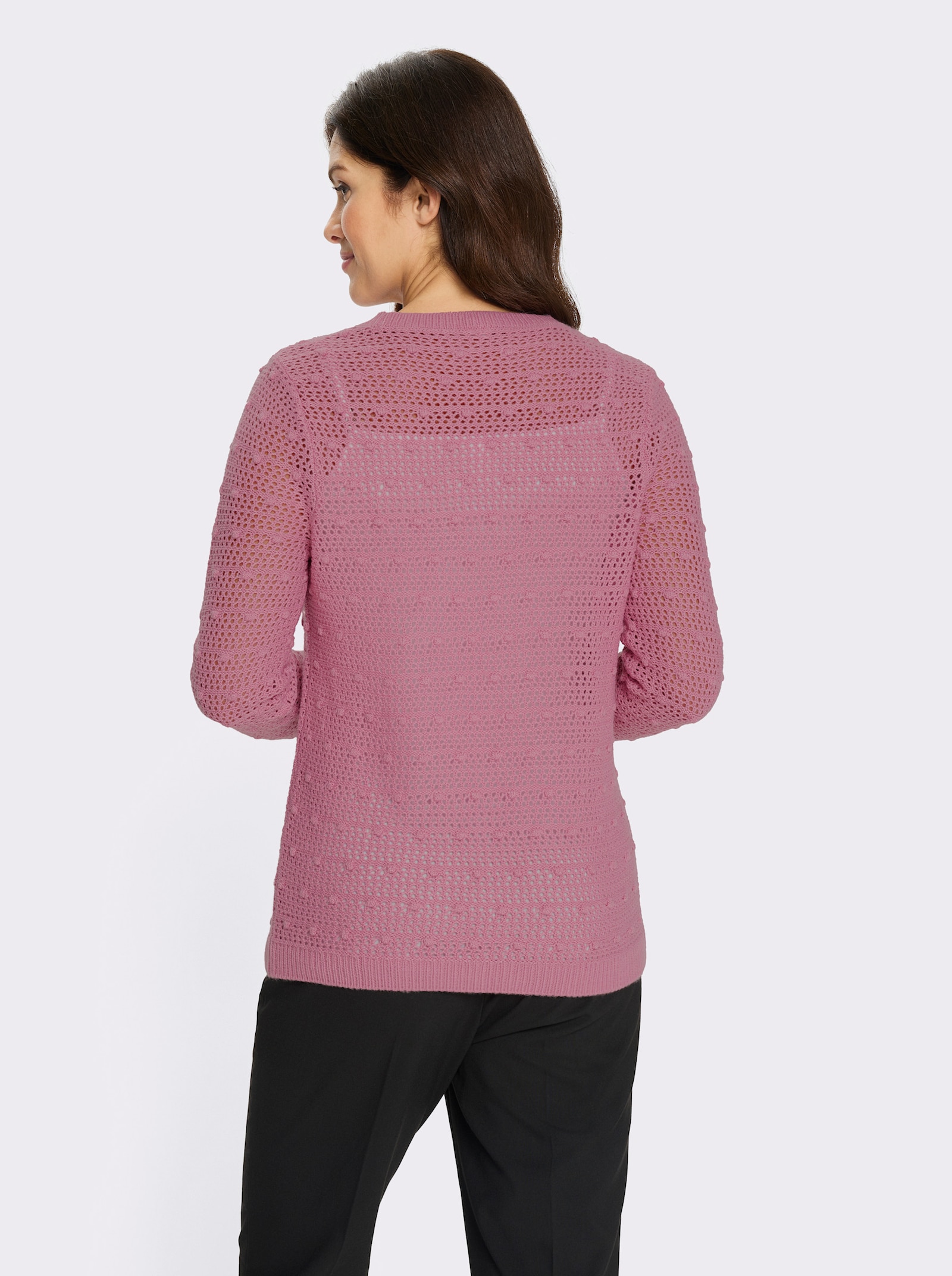 Tröja med hålmönster & stickade prickar - gammalrosa